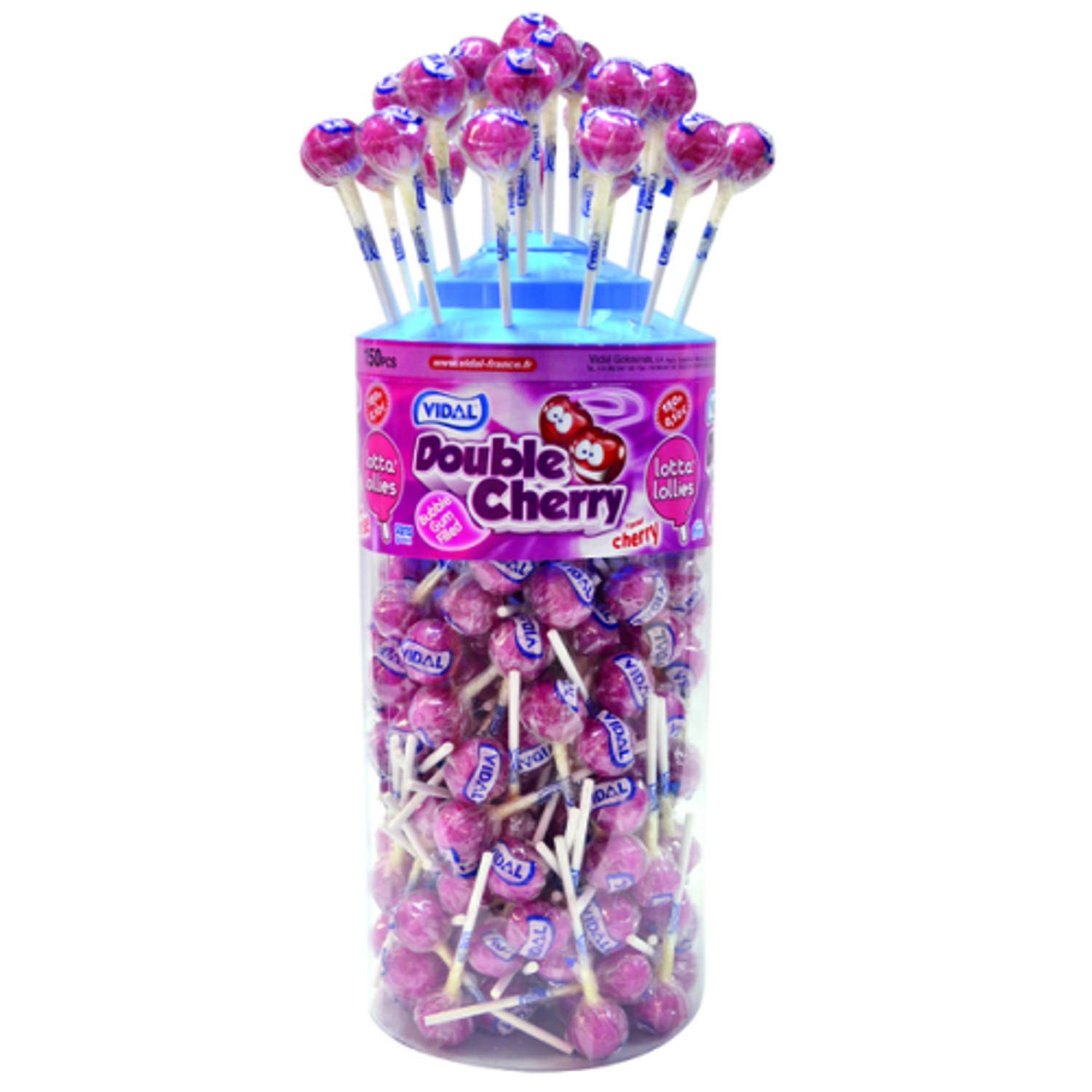 VIDAL Double Cherry Lollipops - Bulk Pack of 150 Individually Wrapped Candy - Perfect for Birthday Parties, Halloween Treats & Office Snacks