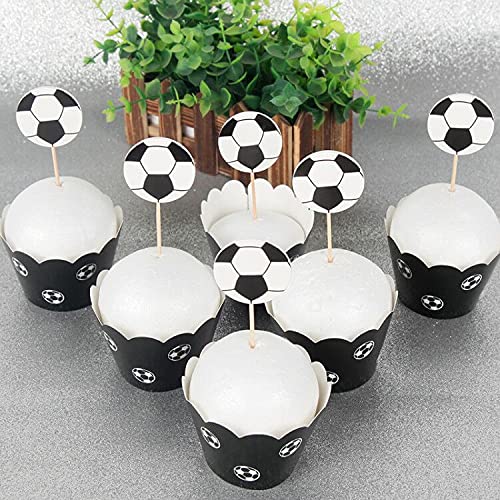 24pcs Football Soccer Cake Toppers & Cupcake Wrappers - Kids Birthday Party Supplies, Soccer Theme Cake Decorations for Boys, Baking & Party Favors - Perfect for Birthday Cakes, Cupcakes & Sports Themed Celebrations