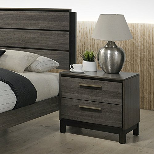 Roundhill Furniture Loana Wood 2-Drawer Nightstand, Antique Grey - Bedside Table for Bedroom, Living Room & Guest Room - Compact Storage Solution with Two Drawers