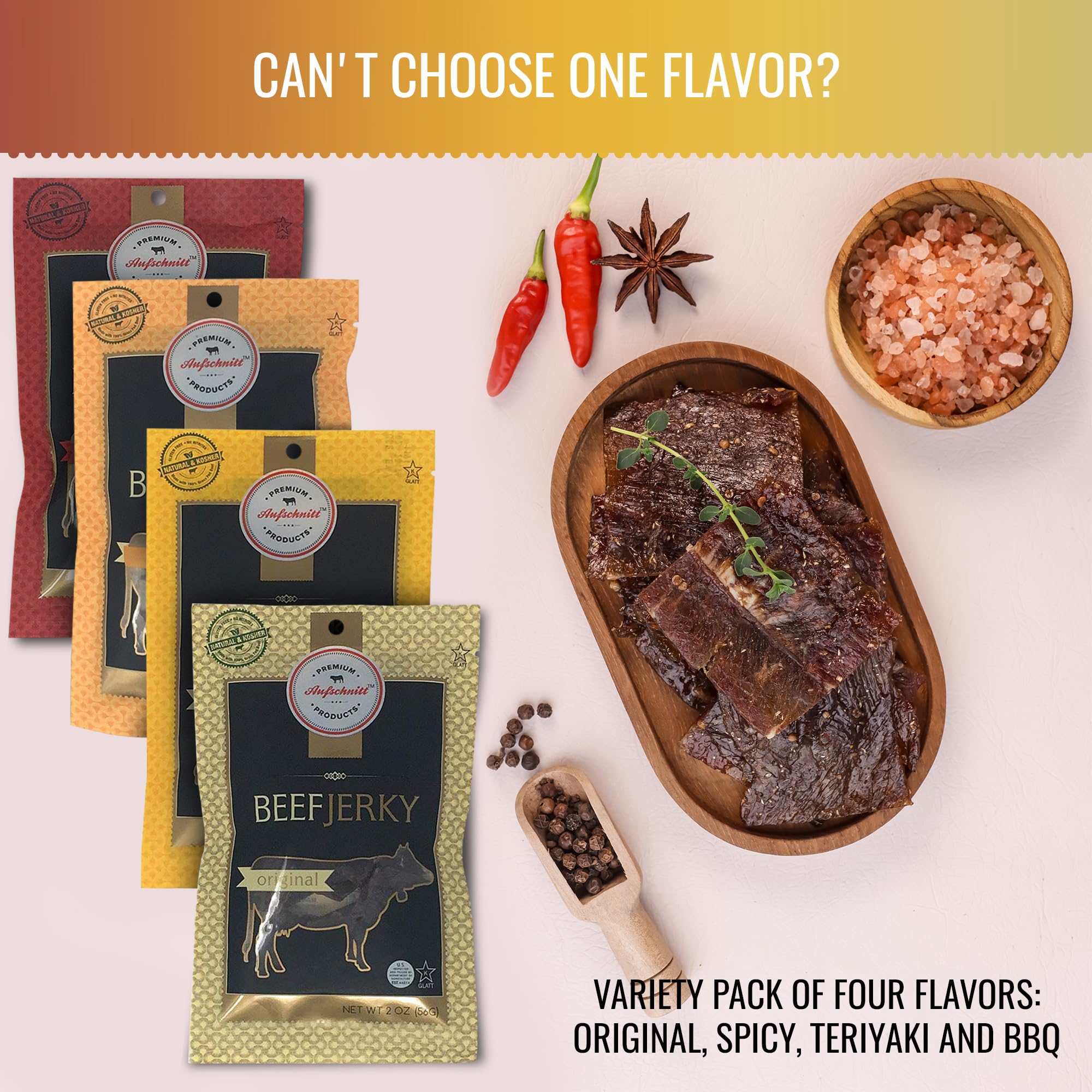 Premium Grass Fed Beef Jerky - Low Sodium, Kosher Certified, Keto & Halal Friendly - 24 Pack Variety Assortment - Perfect for Snacking, Hiking, Travel & Protein Boost - Made in USA