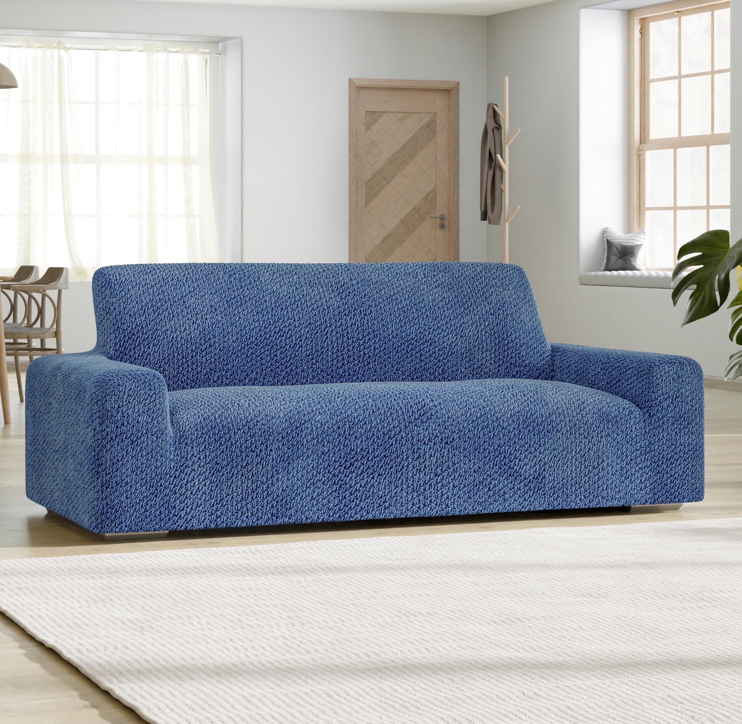 PAULATO BY GA.I.CO. Stretch Sofa Slipcover - 1-Piece Washable Couch Cover for Pets - Soft Polyester Fabric with Velvet Texture - Form-Fitting Protector for Living Room Furniture (Blue) | Perfect for Pet Owners & Home Decor Upgrade