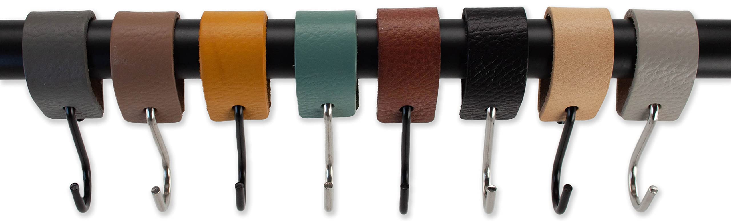 Brute Strength - 12 Pack Multifunctional Leather S-Hooks - Natural Color - Heavy Duty Coat Hooks & Kitchen Organizers - Perfect for Hanging Coats, Bags, Towels & Utensils