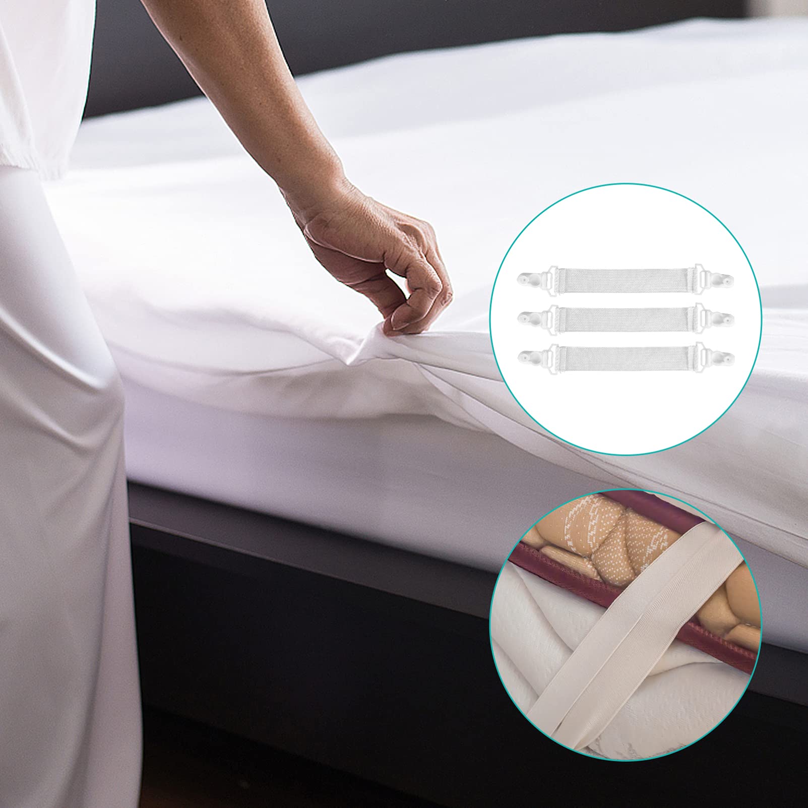 DOITOOL 16-Piece Duvet Clips Set - Strong Elastic Sheet Straps for Sofa, Mattress & Bed - Secure Quilt, Comforter & Mattress Topper - White Plastic Fasteners for Home & Hotel Use