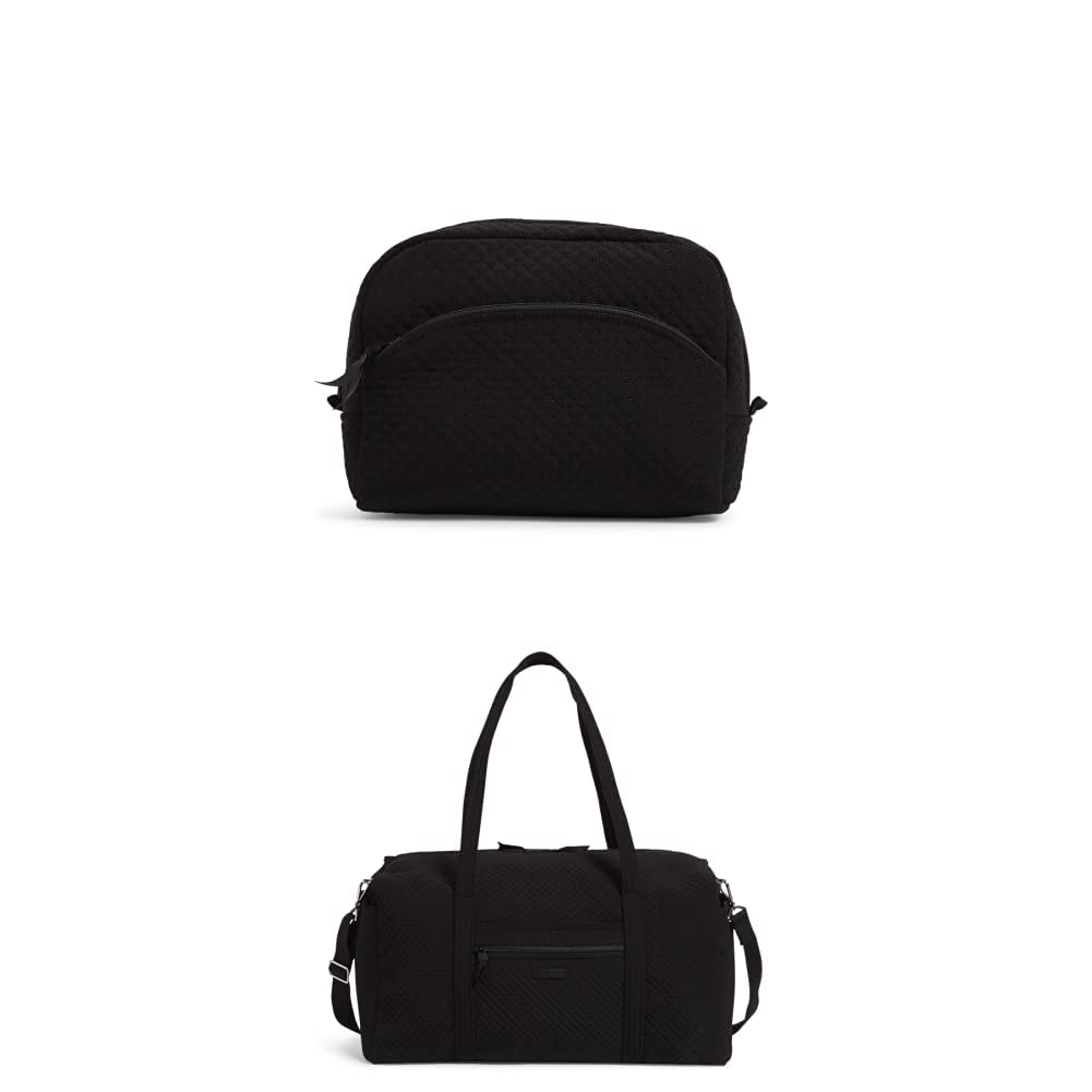 Vera Bradley Women's Large Microfiber Cosmetic Organizer & Travel Duffle Bag Set - Black, One Size US - Perfect for Makeup Storage & Weekend Getaways