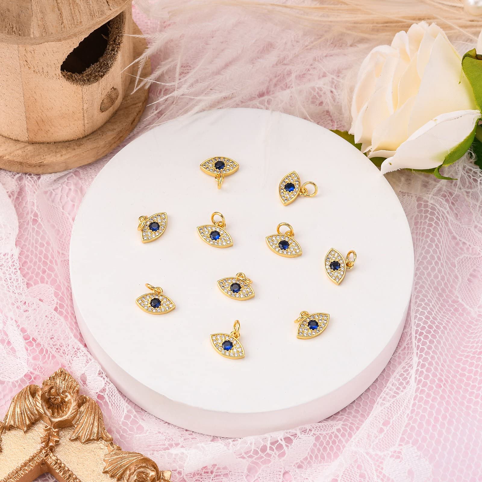 18K Gold Plated Cubic Zirconia Eye Charms - 10pcs Micro Pave CZ Stone Charms for Jewelry Making, DIY Bracelets & Necklaces - Perfect for Handmade Gifts & Boho Style Accessories