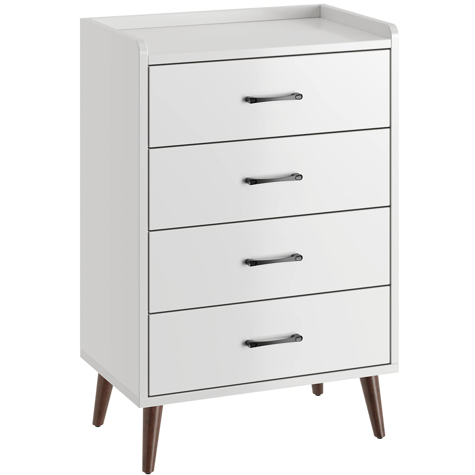 Rolanstar 4-Drawer Dresser - Quick Assembly, Foldable Drawer Dividers, Mid-Century Modern Storage Cabinet, White (Tool-Free Except Handles & Feet) | Perfect for Bedroom, Nursery, or Office Organization