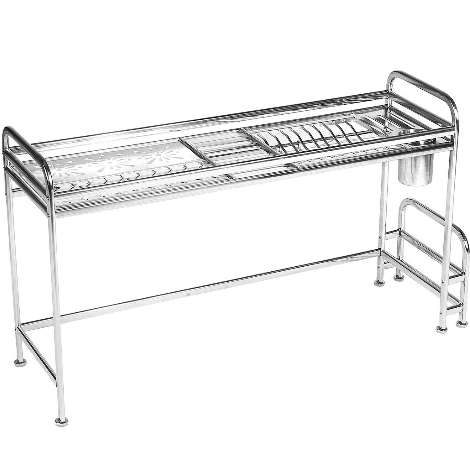 Stainless Steel Dish Drying Rack with Utensil Holder - Space Saving Kitchen Sink Organizer for Dishes & Cups - Perfect for Farmhouse, Apartment, and Small Kitchen Decor
