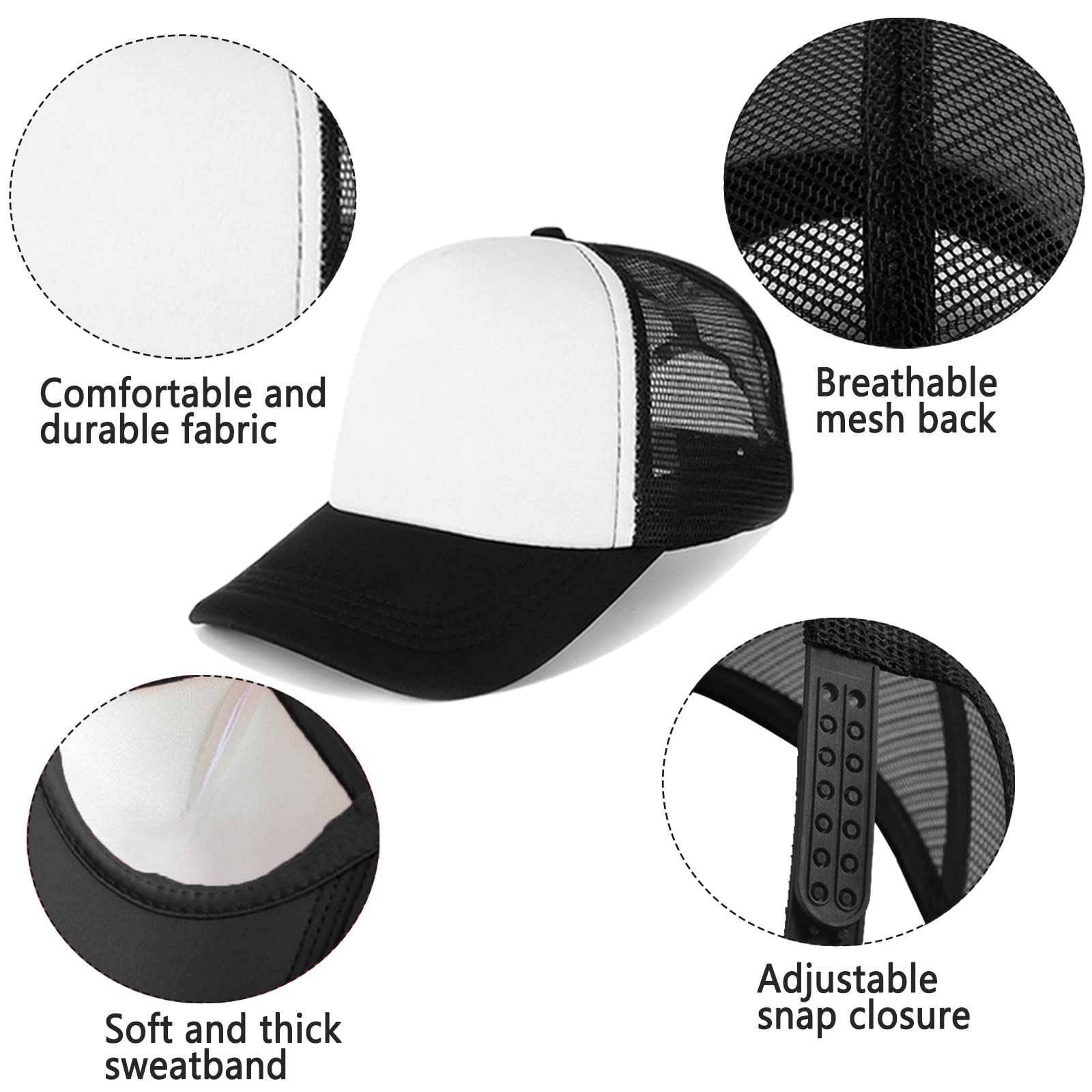 Ultrafun 12 Pack Trucker Hats - Breathable Mesh Summer Baseball Caps with Sublimation Ready Blank Design, Adjustable Snapback for Men & Women - Perfect for Outdoor Sports, Concerts and Casual Wear