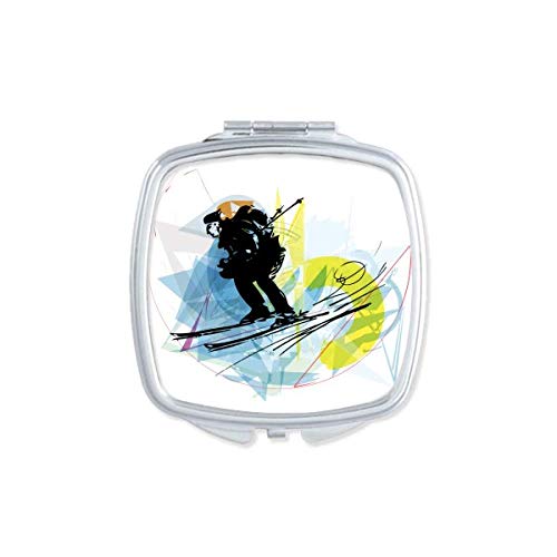 DIYthinker Portable Double-Sided Compact Mirror with Watercolor Skiing Sports Design - Perfect for Travel, Makeup, Gym & Outdoor Activities