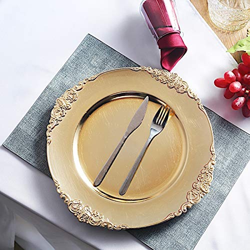 24-Pack 13-Inch Gold Round Charger Plates with Embossed Rim - Elegant Dinnerware for Wedding, Reception & Party Decorations - Perfect for Formal Dining, Holiday Gatherings & Special Events
