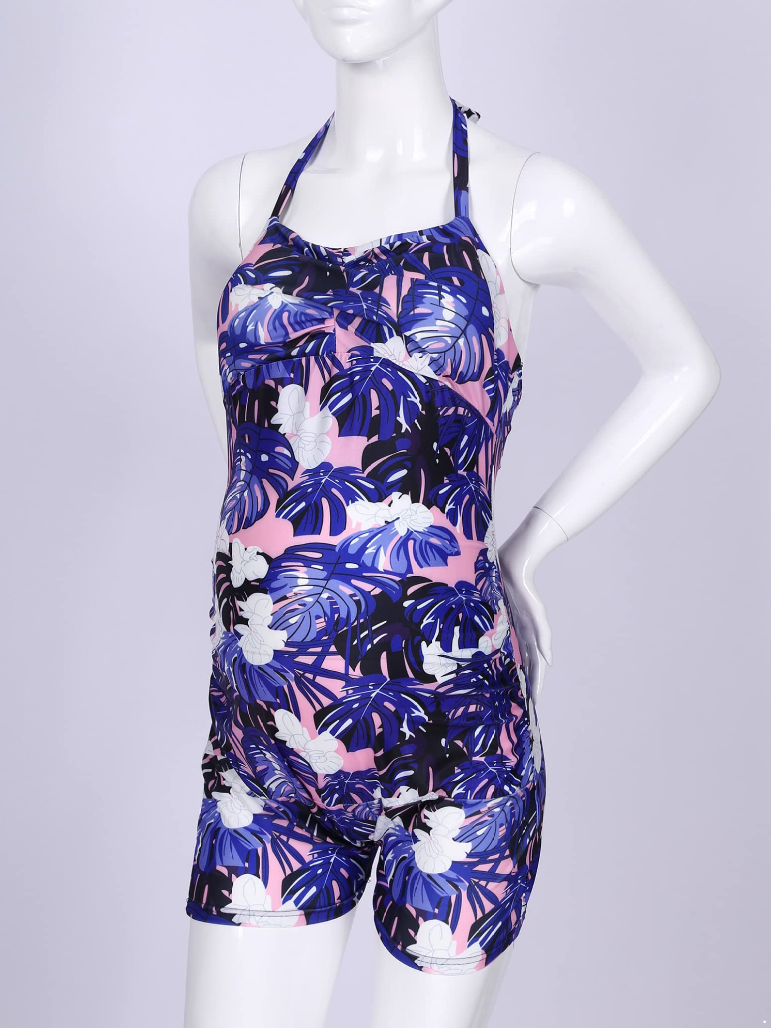 Maternity Ruched One Piece Swimsuit - Halter Boyleg Pregnancy Monokini Bathing Suit for Women | Perfect for Beach, Pool & Maternity Photoshoots