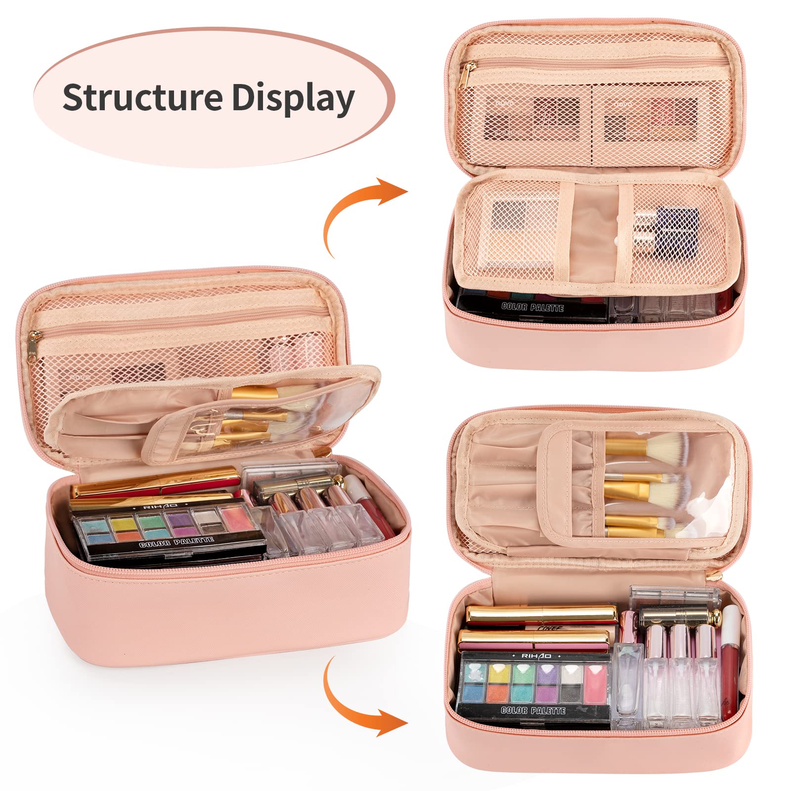 OCHEAL Small Pink Cosmetic Bag for Women & Girls - Portable Travel Makeup Pouch with Brush Organizer | Perfect for Travel, Gym & Daily Essentials Storage