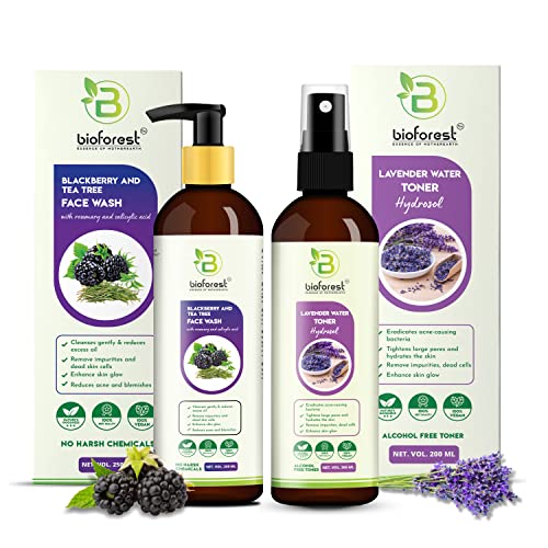 Bioforest Blackberry & Tea Tree Face Wash with Lavender Water Toner Set | Natural, Toxin-Free Skincare for Acne-Free & Healthy Skin | Perfect for Daily Cleansing & Hydration Routine