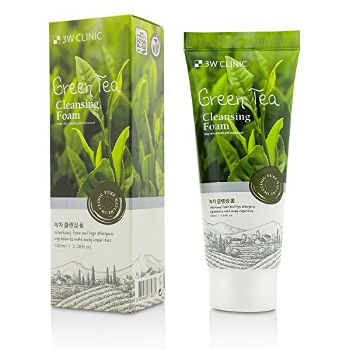 3W Clinic Green Tea Cleansing Foam 100ml/3.38oz - Deep Pore Cleanser for Oily & Acne-Prone Skin | Daily Facial Wash for Clear, Refreshed Complexion | Korean Skincare Routine Essential