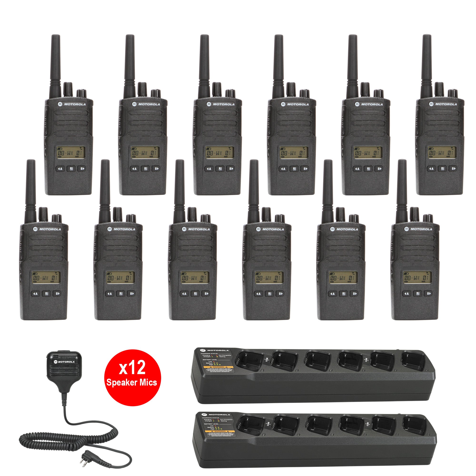 Motorola RMU2080D Two-Way Radio 12-Pack with Multi-Unit Charger & Speaker Microphones - Perfect for Construction, Warehousing, and Outdoor Adventures