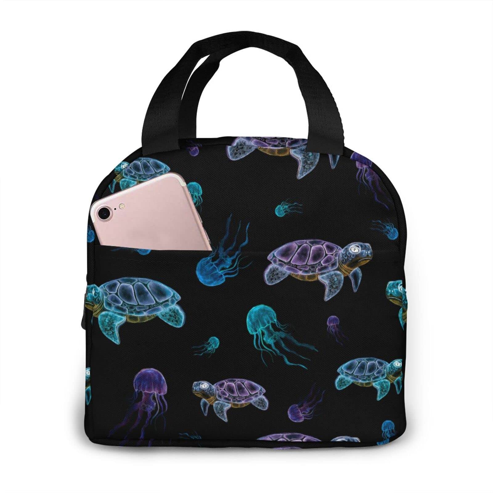 Insulated Lunch Bag for Women & Men - Cute Turtles & Jellyfish Design Tote Lunch Box - Perfect for Work, School, Picnics & Beach Trips