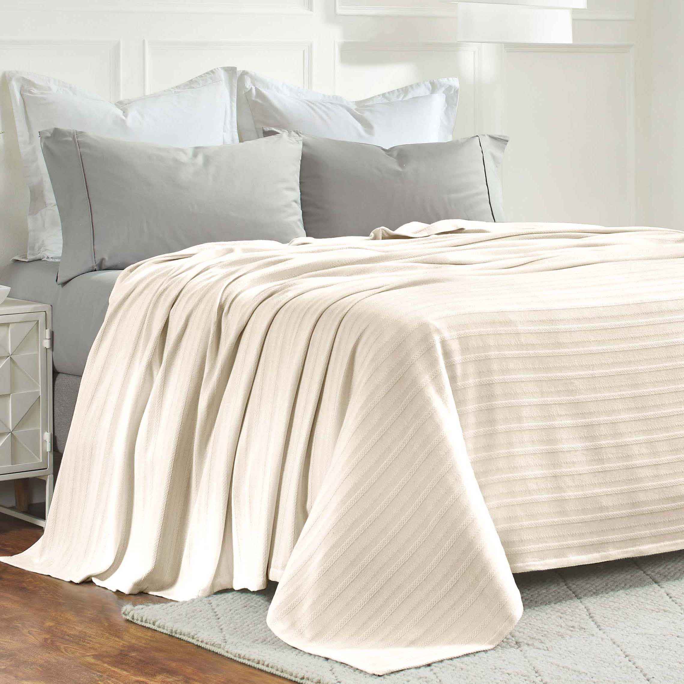 Soft Clara Cotton Textured Striped Lightweight Woven Blanket - Perfect for Sofa, Bed & Outdoor Picnics