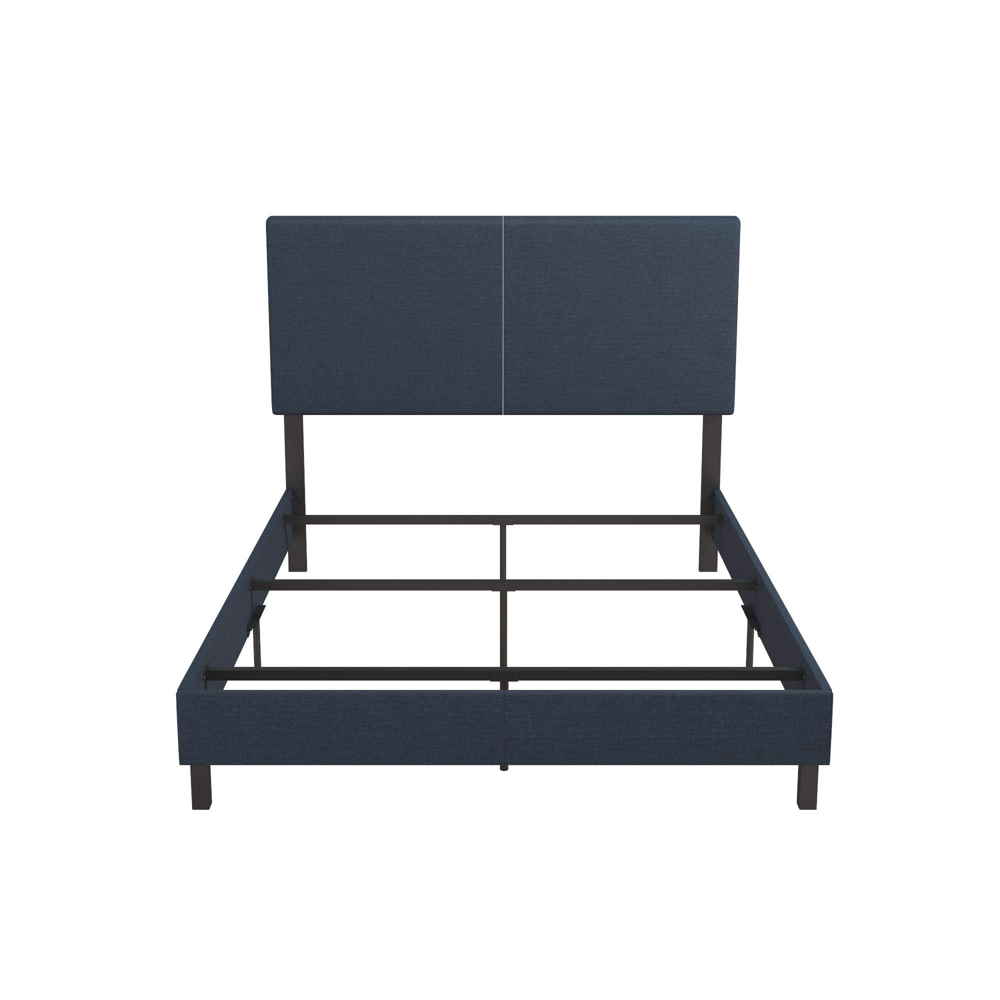 DHP Janford Upholstered Queen Size Bed Frame with Navy Blue Linen Fabric - Modern Platform Bed for Bedroom, Guest Room & Apartment