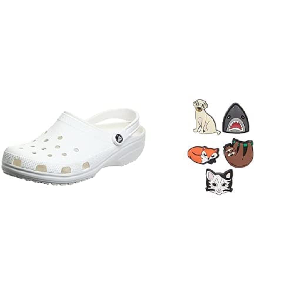 Crocs Classic Clog Shoes for Men & Women with 5-Pack Jibbitz Charms - Comfortable Slip-On Water Shoes for Beach, Pool, and Casual Wear