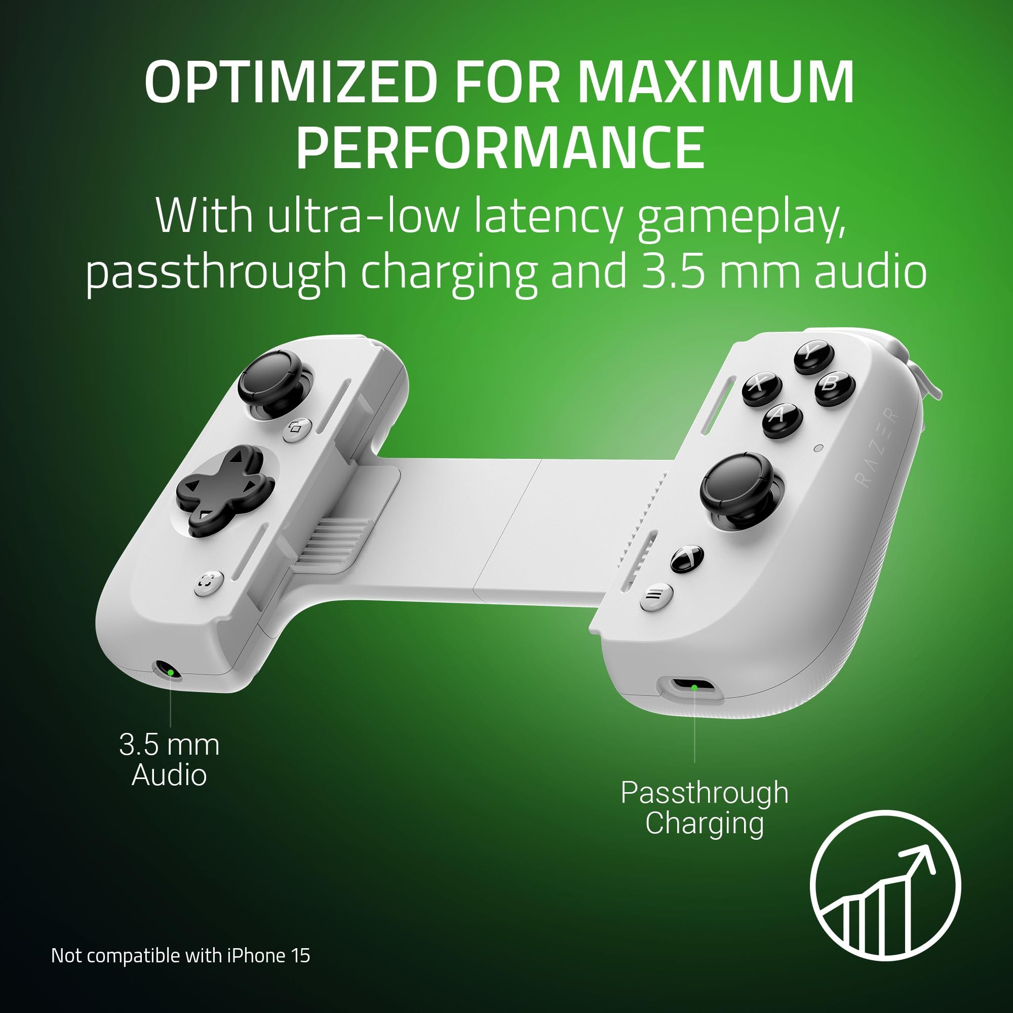Razer Kishi V2 Pro Mobile Game Controller for Android - Xbox Edition with HyperSense Haptics | Universal Fit | Stream PC & Xbox Games | Play Touchscreen Games | Includes 1 Month Xbox Game Pass | White - Perfect for Mobile Gaming On-The-Go, Cloud Gaming & Console-Like Experience Anywhere