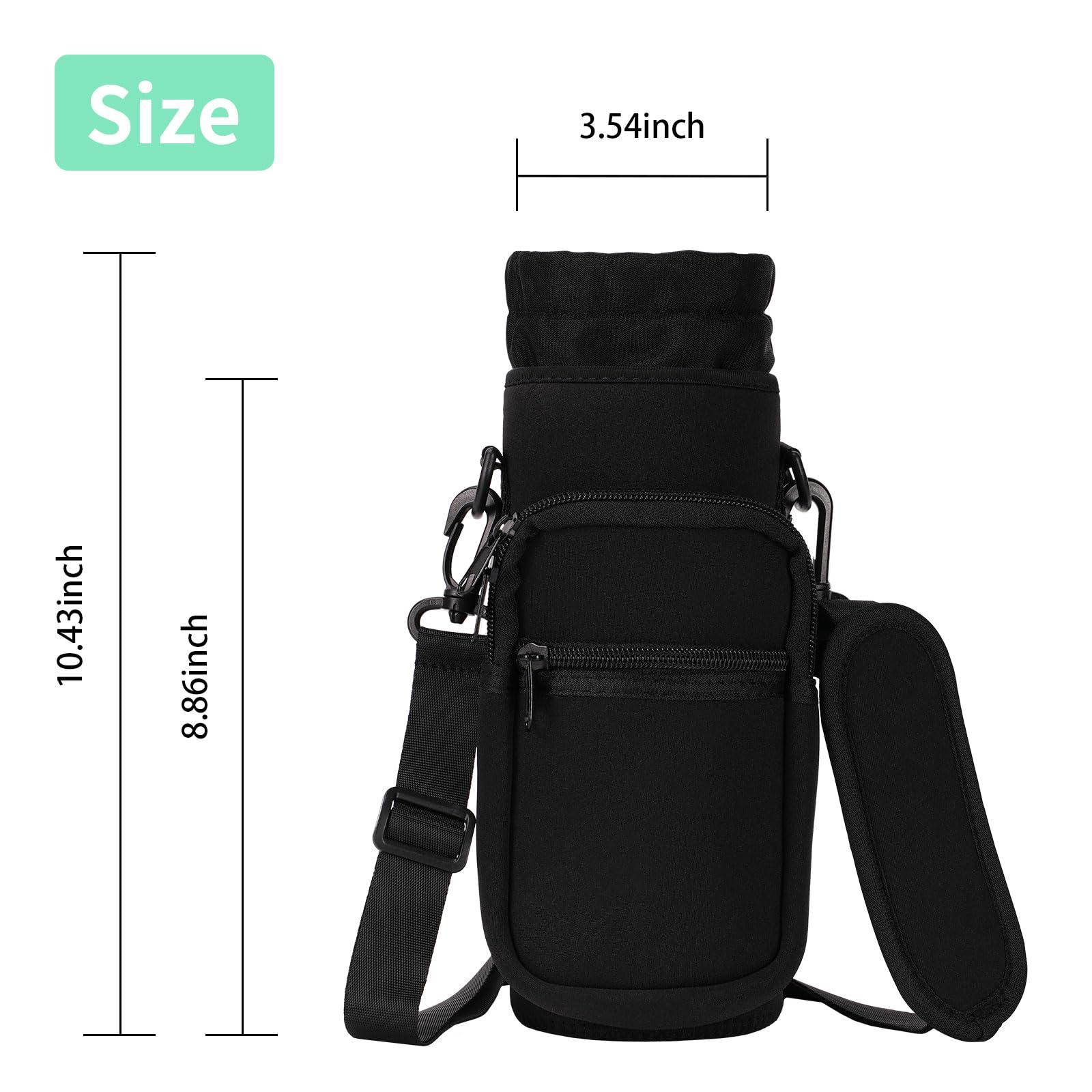 32/40/64/87/128 oz Insulated Water Bottle Carrier Bag - Neoprene Bottle Sleeve with 4 Pockets & Adjustable Shoulder Strap - Sport Water Holder with Paracord Handle for Hiking, Camping, Gym & Outdoor Activities - Perfect for Workouts, Travel & Daily Hydration