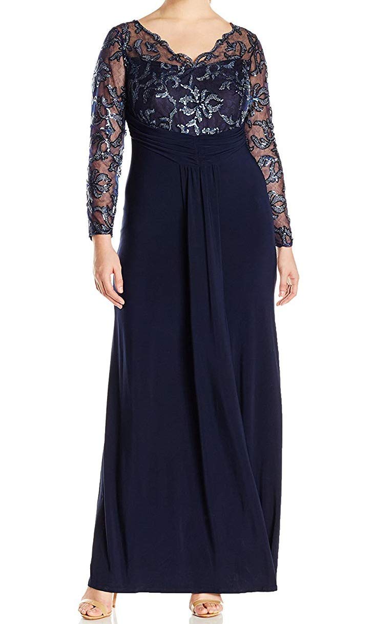 Marina Women's Plus Size Long Jersey Dress with Scallop Bodice - Elegant & Comfortable for Casual Wear, Office & Special Occasions