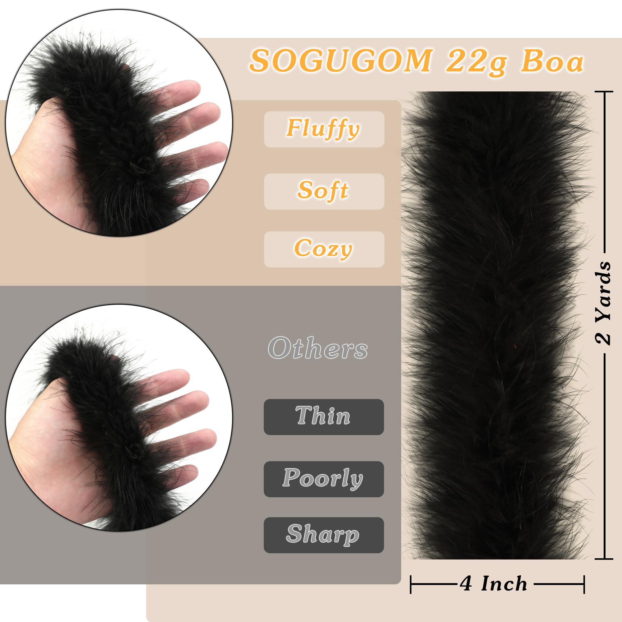 Red Marabou Feather Boa - 22g 2 Yards Fluffy Party Boas for Wedding, Halloween, Christmas Decorations | Bulk Costume Accessories for Dance Performances, Burlesque Shows & Photo Props