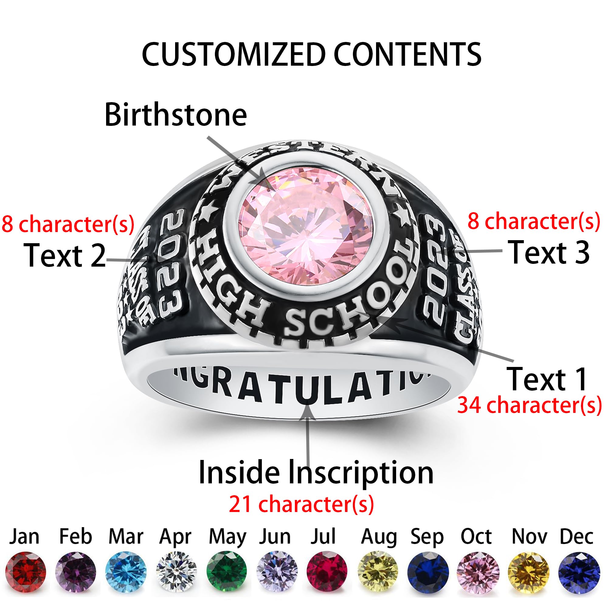 Custom Personalized Class Rings for Men & Women - Gold Plated & Sterling Silver High School & College Rings (Size 5-15) - Perfect for Graduation Gifts, Alumni Pride & Special Occasions