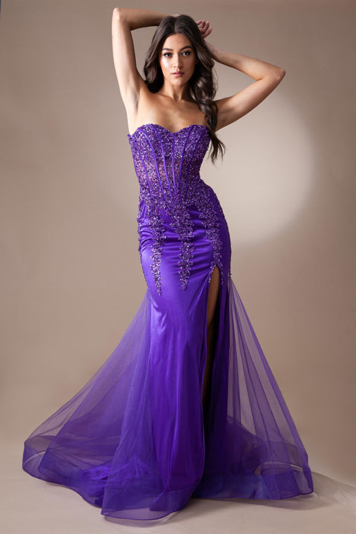 Blakely Gown - Purple Strapless Embellished Corset Tulle Dress for Prom, Evening Gala & Special Occasions