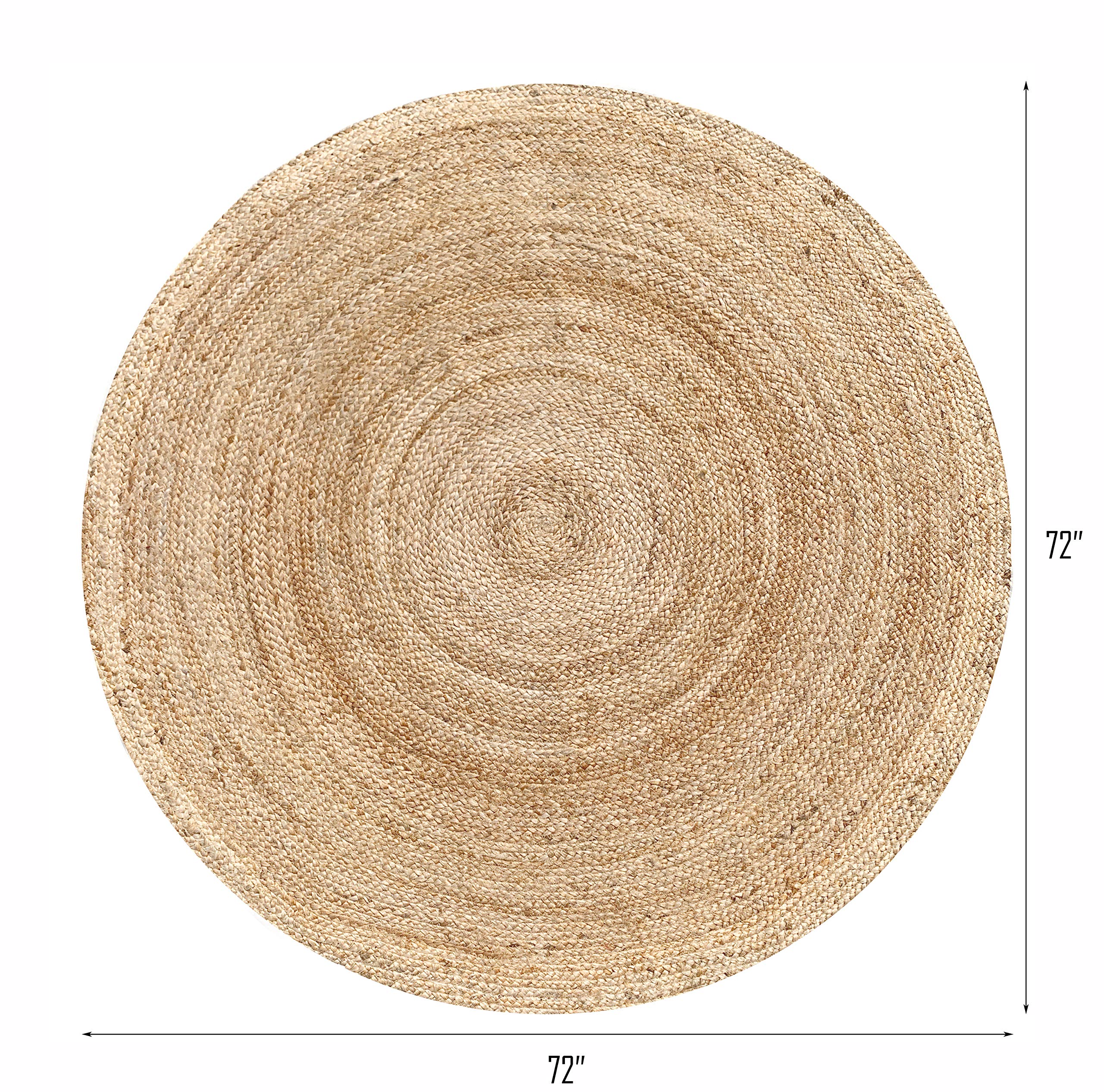 Hand Woven Jute Braided Round Rug 6 Feet - Natural Reversible Boho Farmhouse Floor Mat for Entryway, Kitchen, Living Room | Eco-Friendly Home Decor for Cozy Spaces