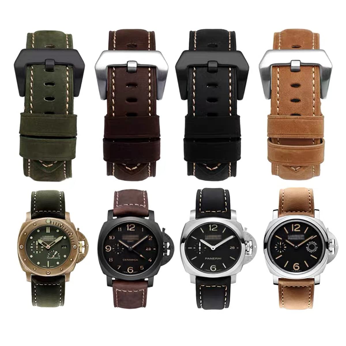 Leather Watch Bands for Men - Vintage Top Grain Genuine Leather Watch Strap Compatible with Panerai, 20mm 22mm 24mm 26mm Replacement Band - Perfect for Casual, Business & Dress Watches