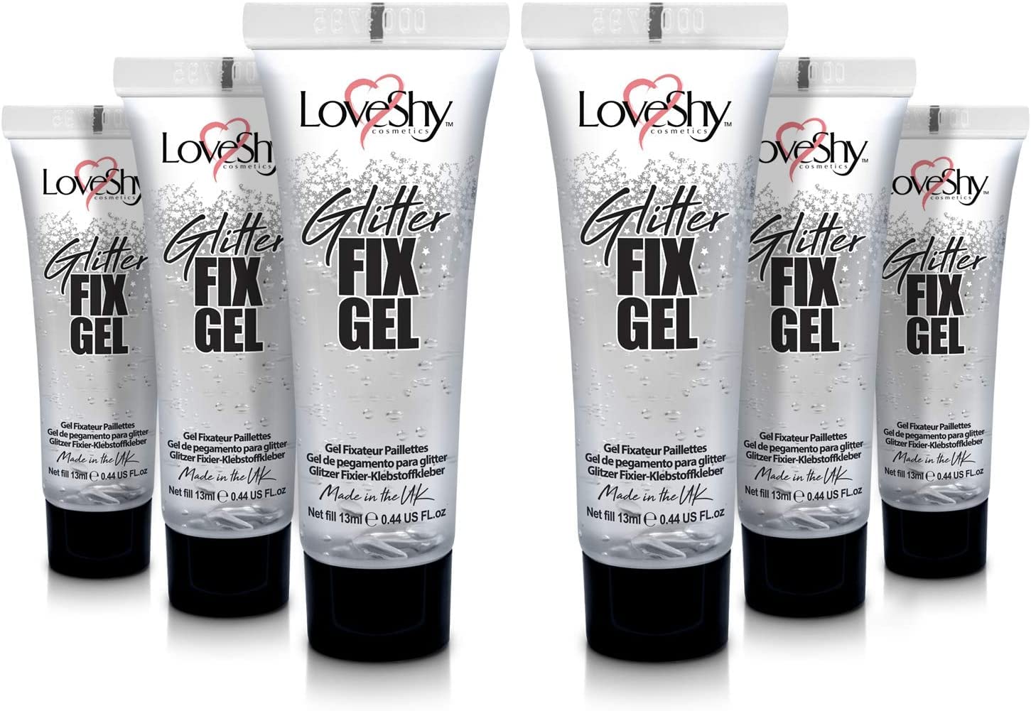 LoveShy Cosmetics Glitter Fix Glue - 6 Pack Vegan Glitter Adhesive Gel for Chunky, Cosmetic & Biodegradable Glitter | Face, Body, Hair & Lip Application | Perfect for Festivals, Parties & DIY Crafts