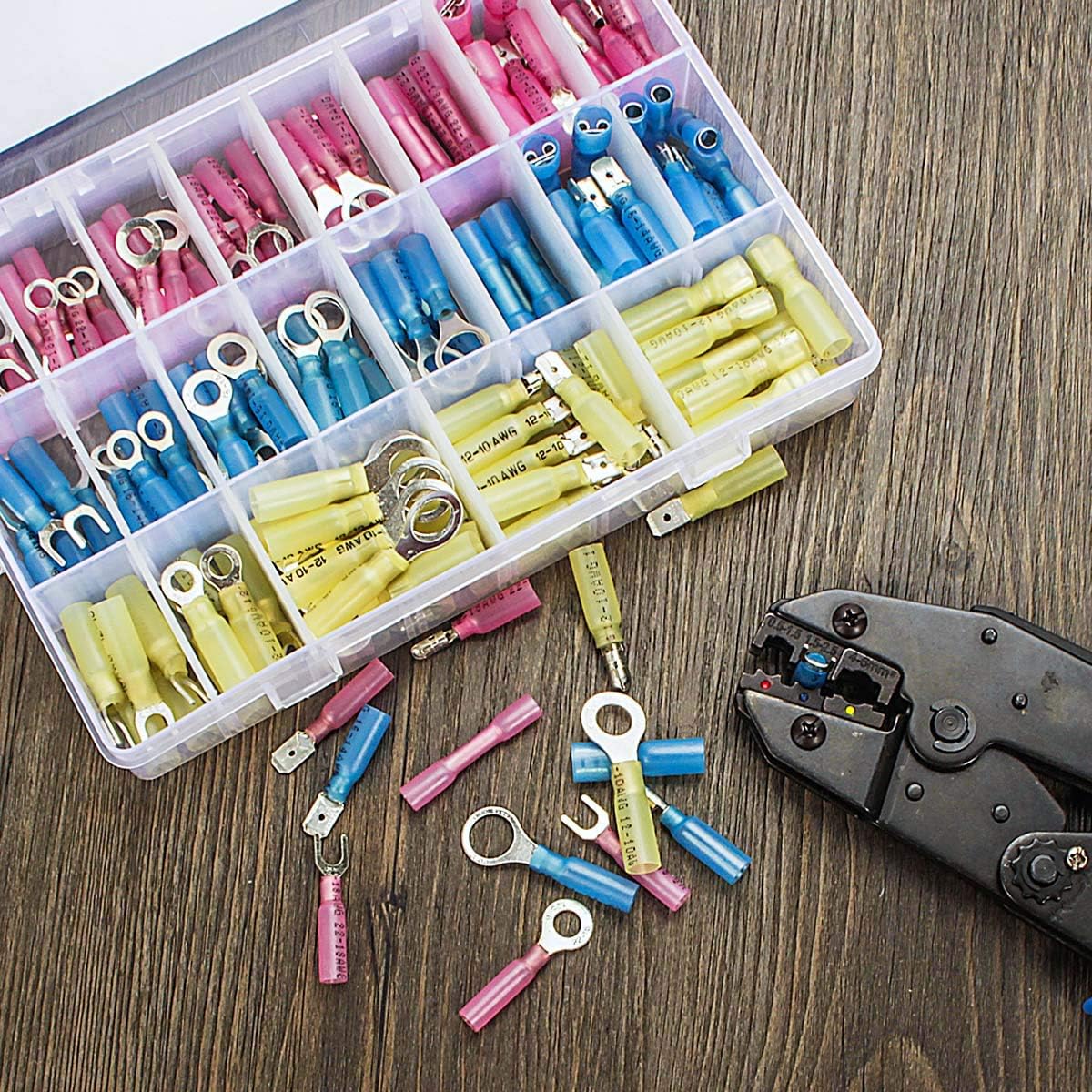 150PCS Heat Shrink Wire Connectors Kit - Waterproof Crimp Connectors for Automotive, Marine & Electrical Wiring | Ring, Fork, Spade, Bullet & Butt Terminals | DIY Car Repair, Boat Wiring & Home Electrical Projects