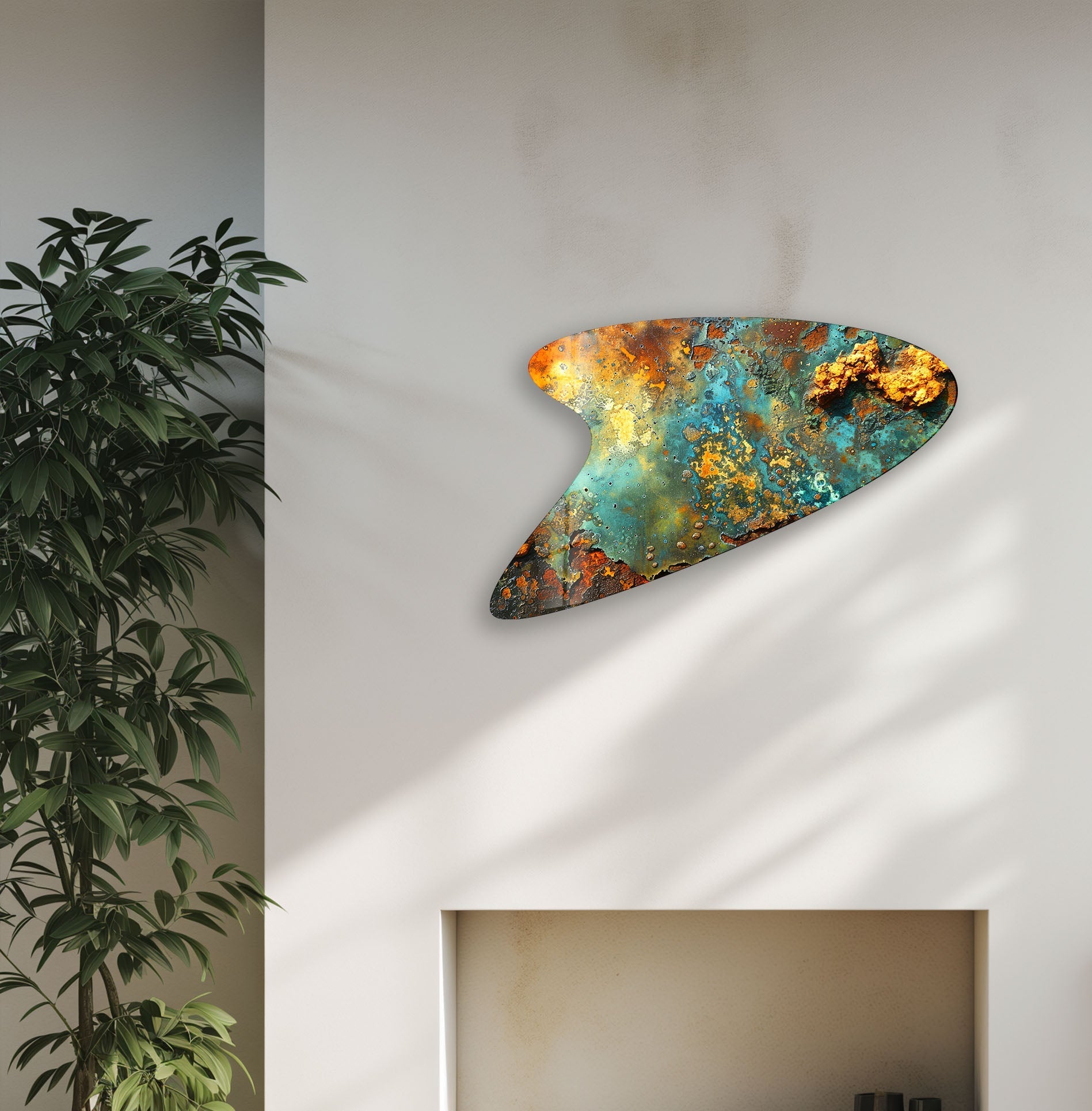 Abstract Green Print Irregular Glass Wall Art - Modern Home Decor for Living Room, Bedroom & Office - Unique Handmade Glass Artwork for Stylish Interior Design