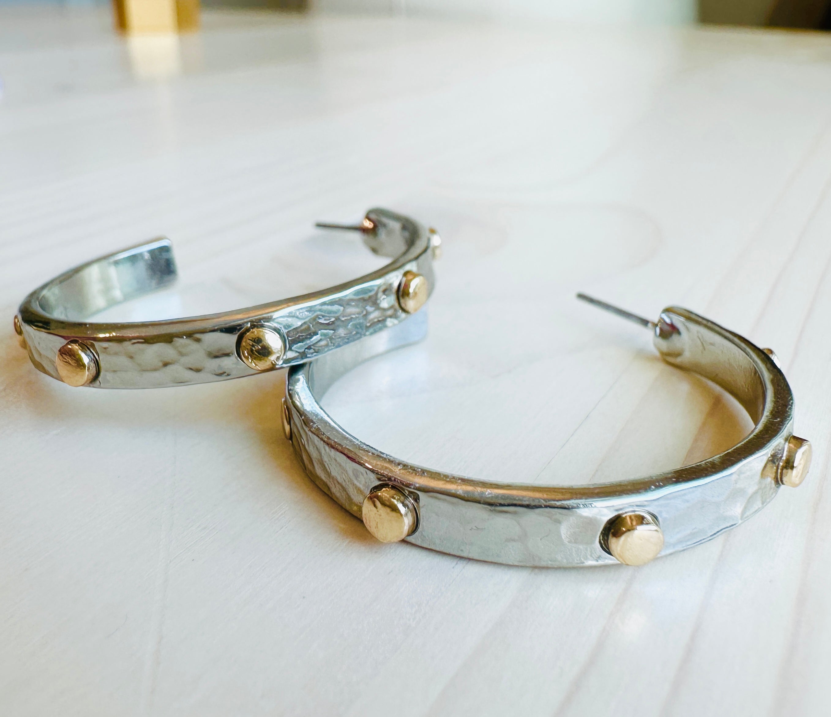 Hammered Nail Head Hoop Earrings for Women - Vintage Gold & Silver Chunky Statement Earrings for Casual & Party Wear