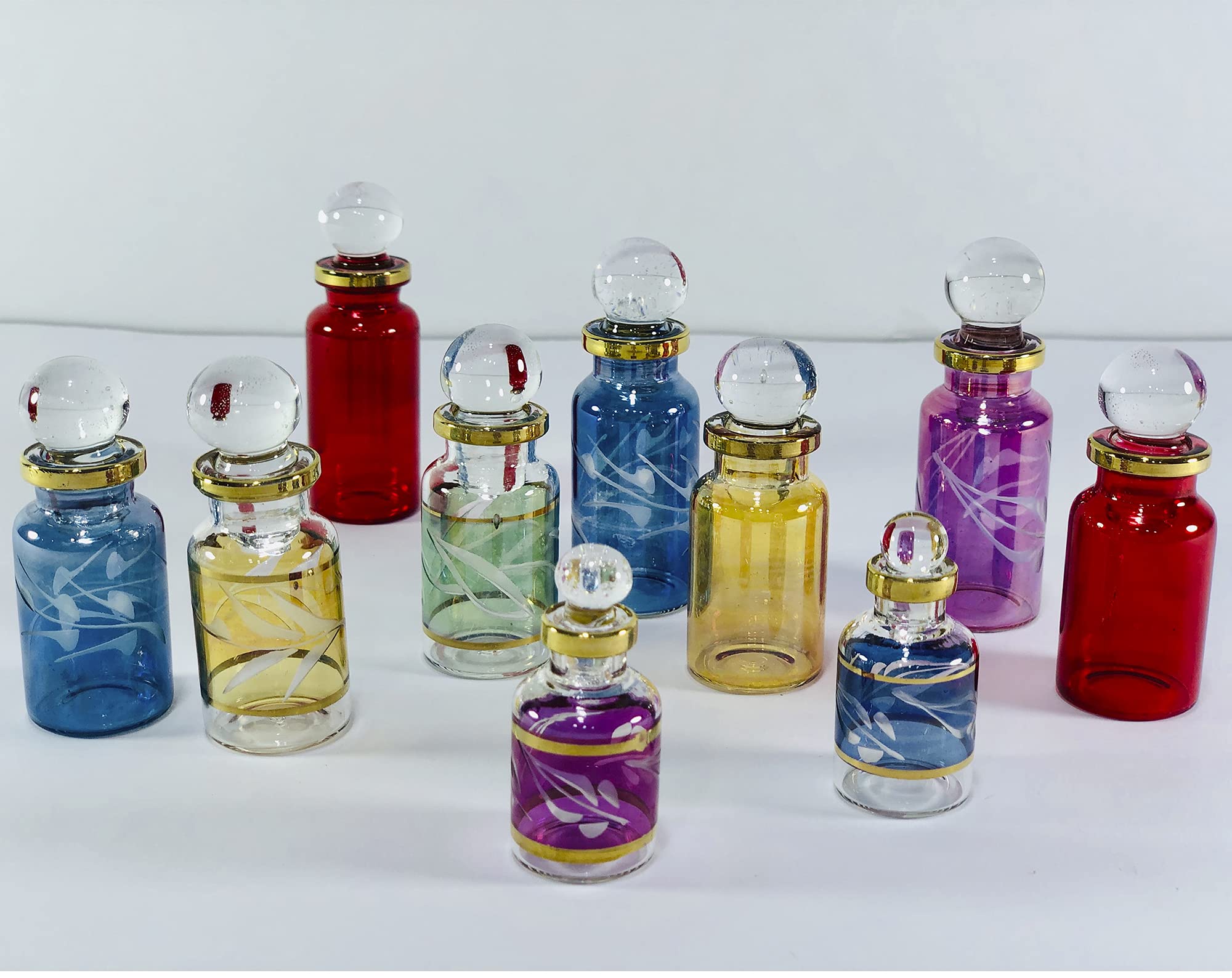 Egyptian Perfume Bottles Set - Handmade Glass Blown Vials for Home Decor & Gifts