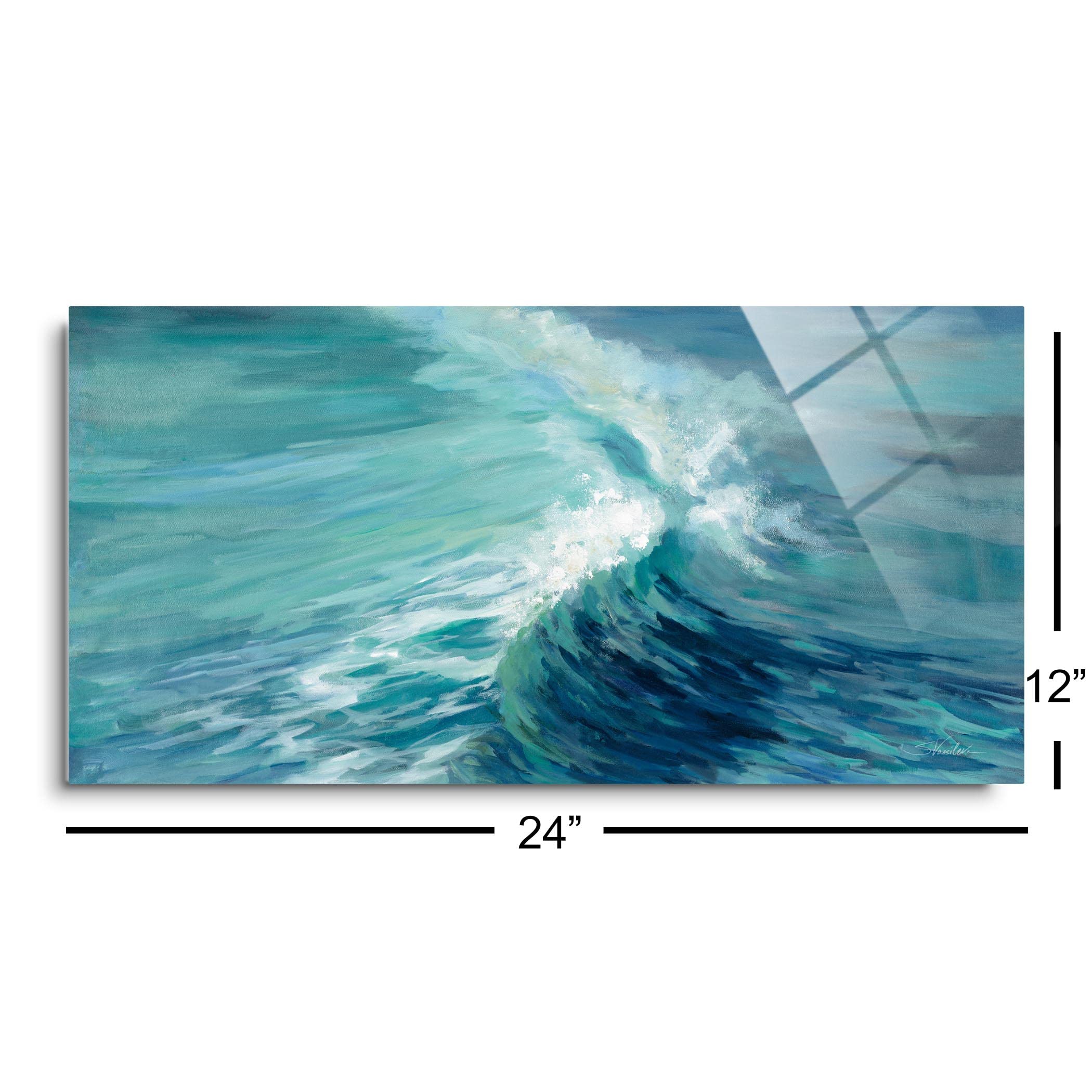 SOULFINE Frameless Tempered Glass Wall Art - 24x12 Inches Aquamarine Wave Design for Modern Home & Office Decor - Perfect for Living Room, Bedroom, or Office Wall Decorations