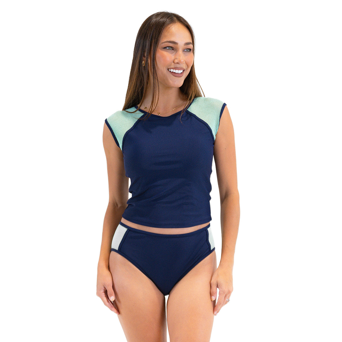 Women's Mesh Sleeve Long Tankini Top - Breathable Swimwear for Beach, Pool & Summer Vacations
