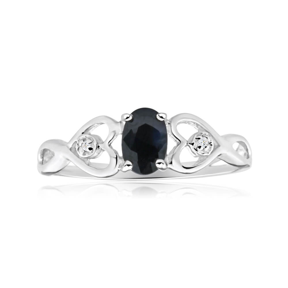 9ct White Gold Diamond & Natural Sapphire Ring for Women - Elegant Wedding, Engagement, or Anniversary Jewelry Gift