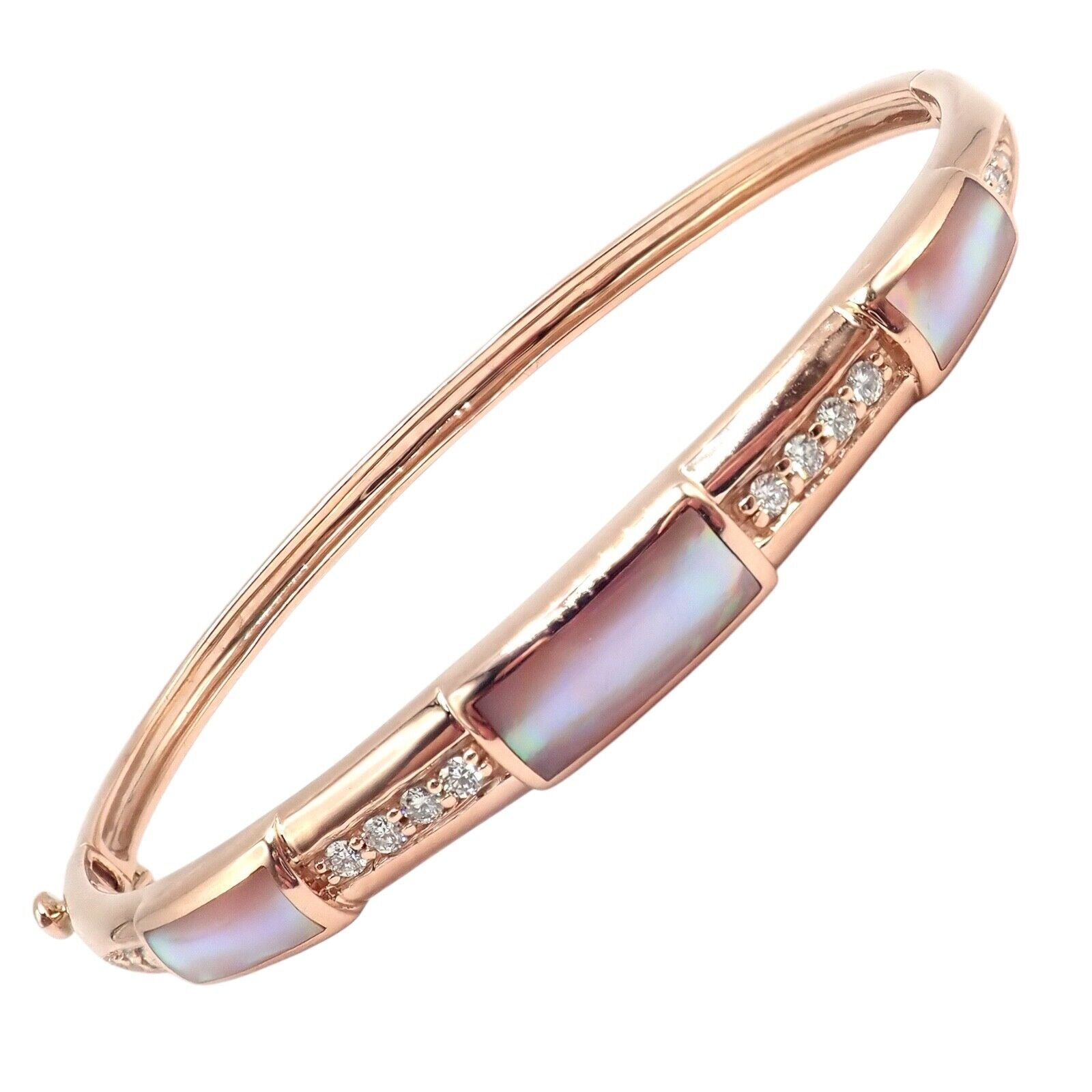 Authentic Kabana 14k Rose Gold Diamond Mother of Pearl Bangle Bracelet - Elegant Jewelry Gift for Women, Perfect for Weddings & Special Occasions