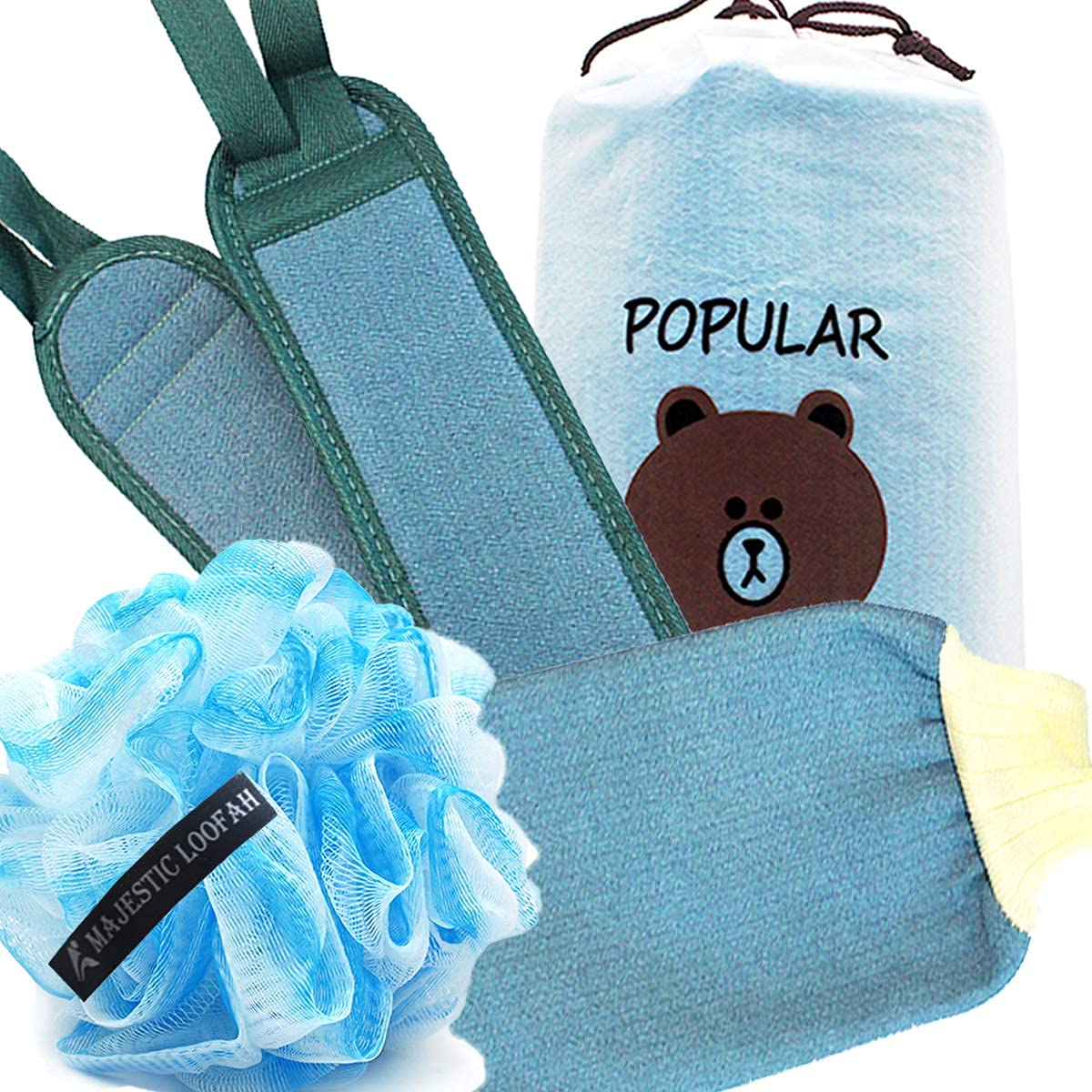 3-Piece Loofah Kit - Exfoliating Bath Sponge Puff, Back Scrubber & Gloves for Shower & Skincare | Perfect for Body Wash, Deep Cleansing & Spa Day at Home