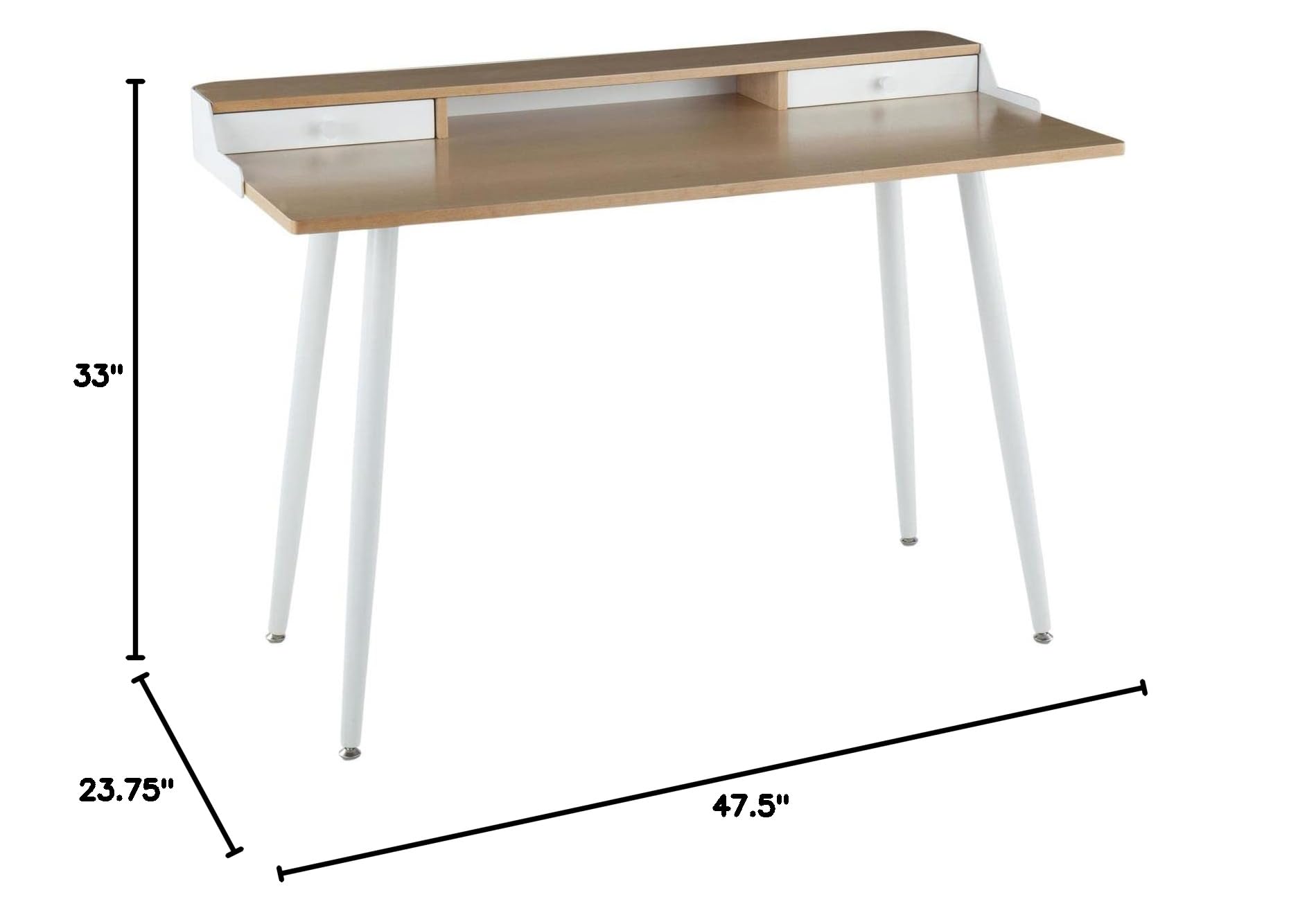 Modern White Steel and Natural Wood Contemporary Desk with White Accents - Perfect for Home Office, Study Room & Workspace Décor