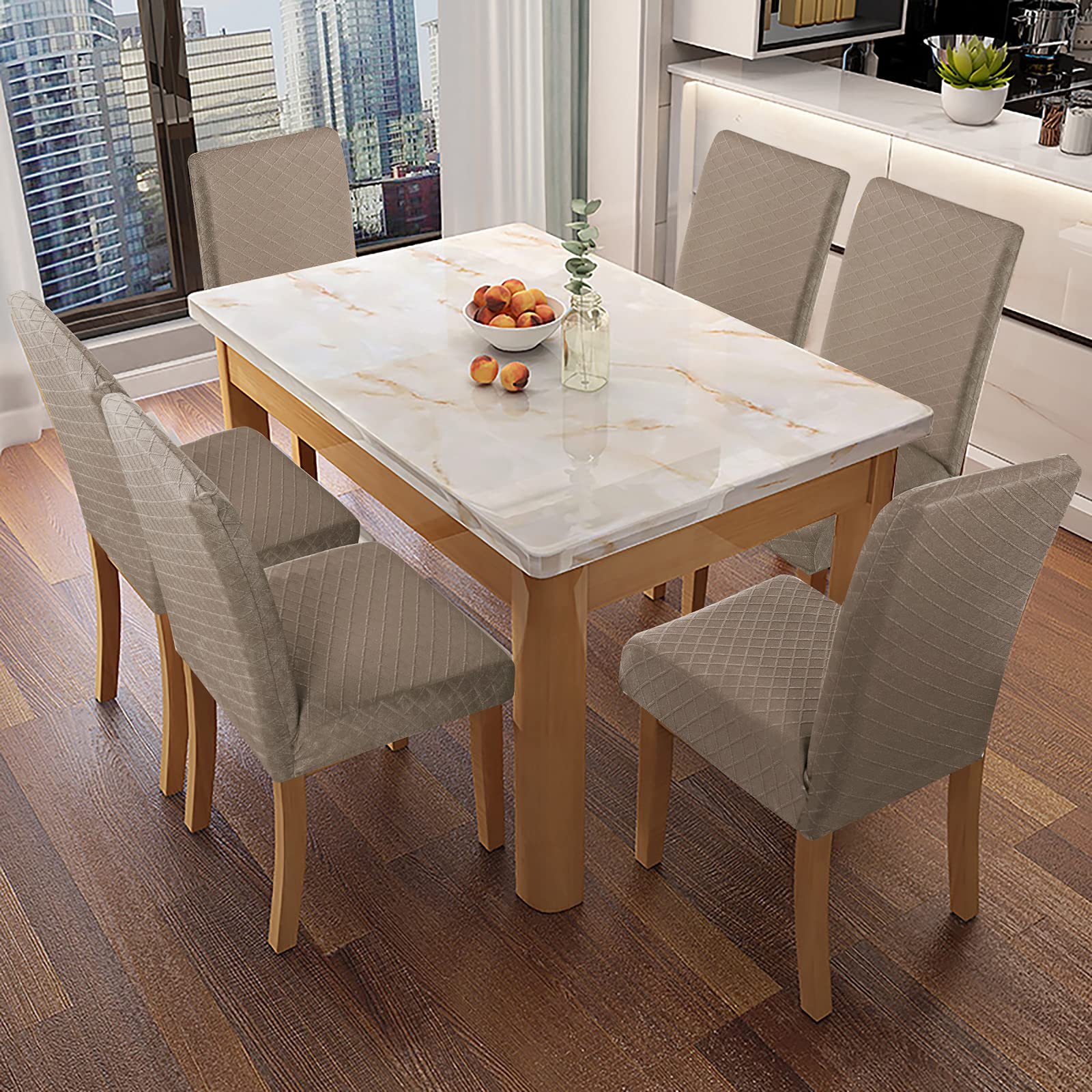 Waterproof Dining Chair Covers 2-Pack - Taupe Parsons Chair Slipcovers for Kitchen & Dining Room - Spill & Stain Resistant Seat Protectors for Everyday Use & Entertaining