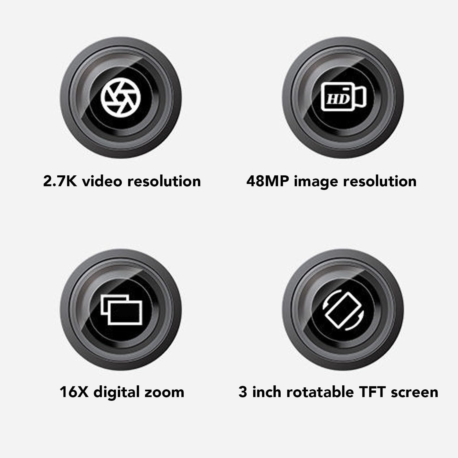 2.7K HD 48MP Vlogging Camera with 16X Digital Zoom & 3