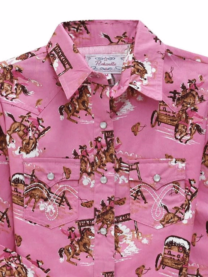 Panhandle C6S3493 Kids Long Sleeve Snap Button Shirt - Rose/Mauve Color - Comfortable & Stylish for School, Playdates & Family Outings
