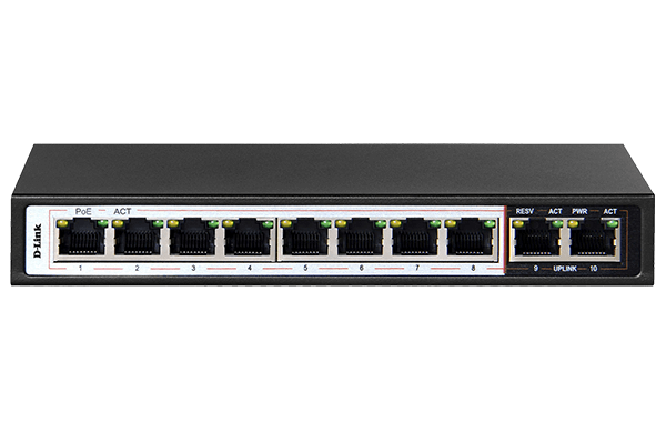 D-Link DES-1010P 10-Port PoE Switch | 8x 250m Long Reach PoE Ports + 2x Uplink Ports | Ideal for IP Cameras, VoIP Phones & Wireless Access Points | Pre-Order Now