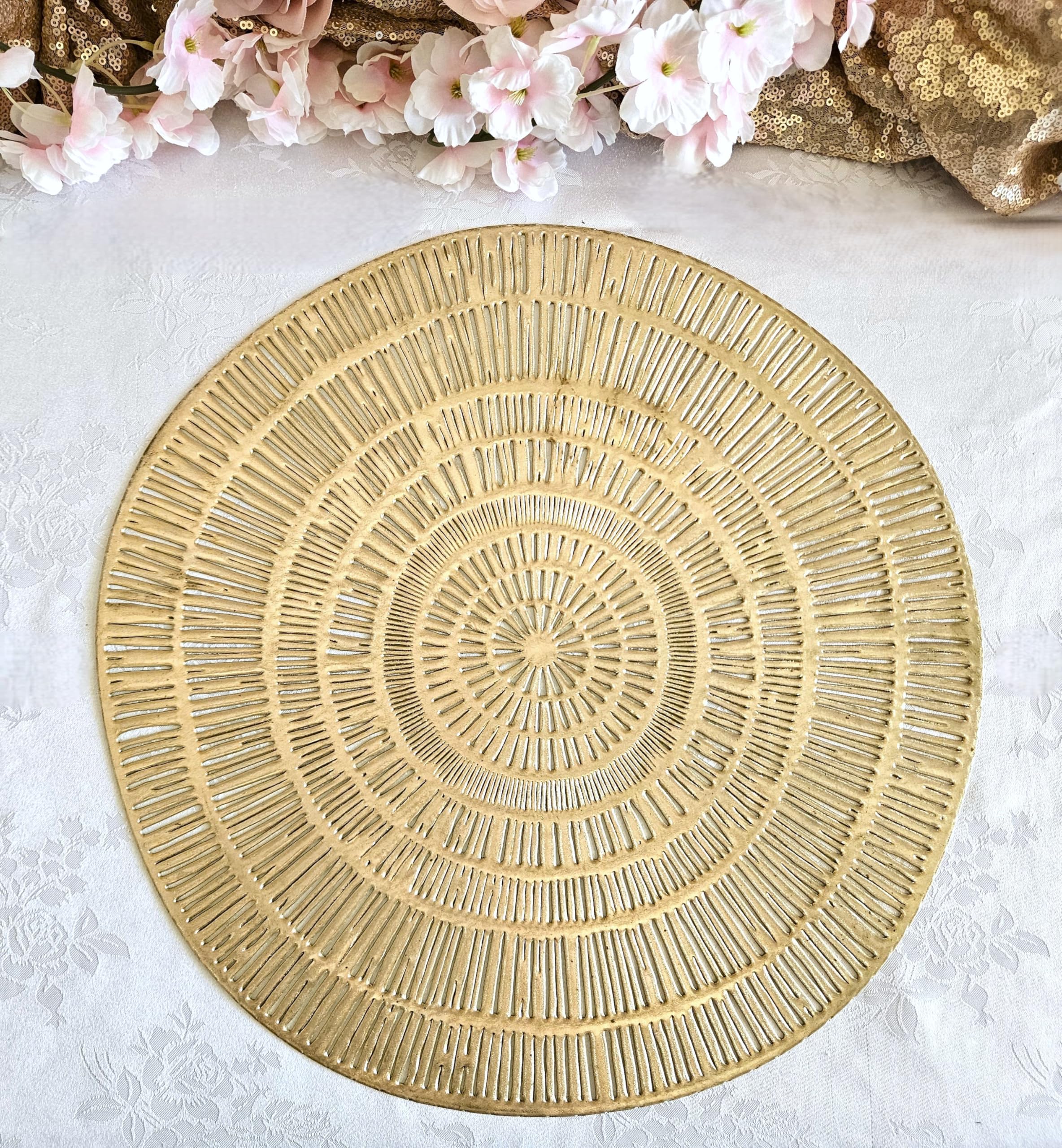 120-Pack Premium Pressed Vinyl Metallic Placemats - Elegant Cleo Gold Wedding Table Decor & Dining Centerpiece for Parties, Banquets, and Special Events