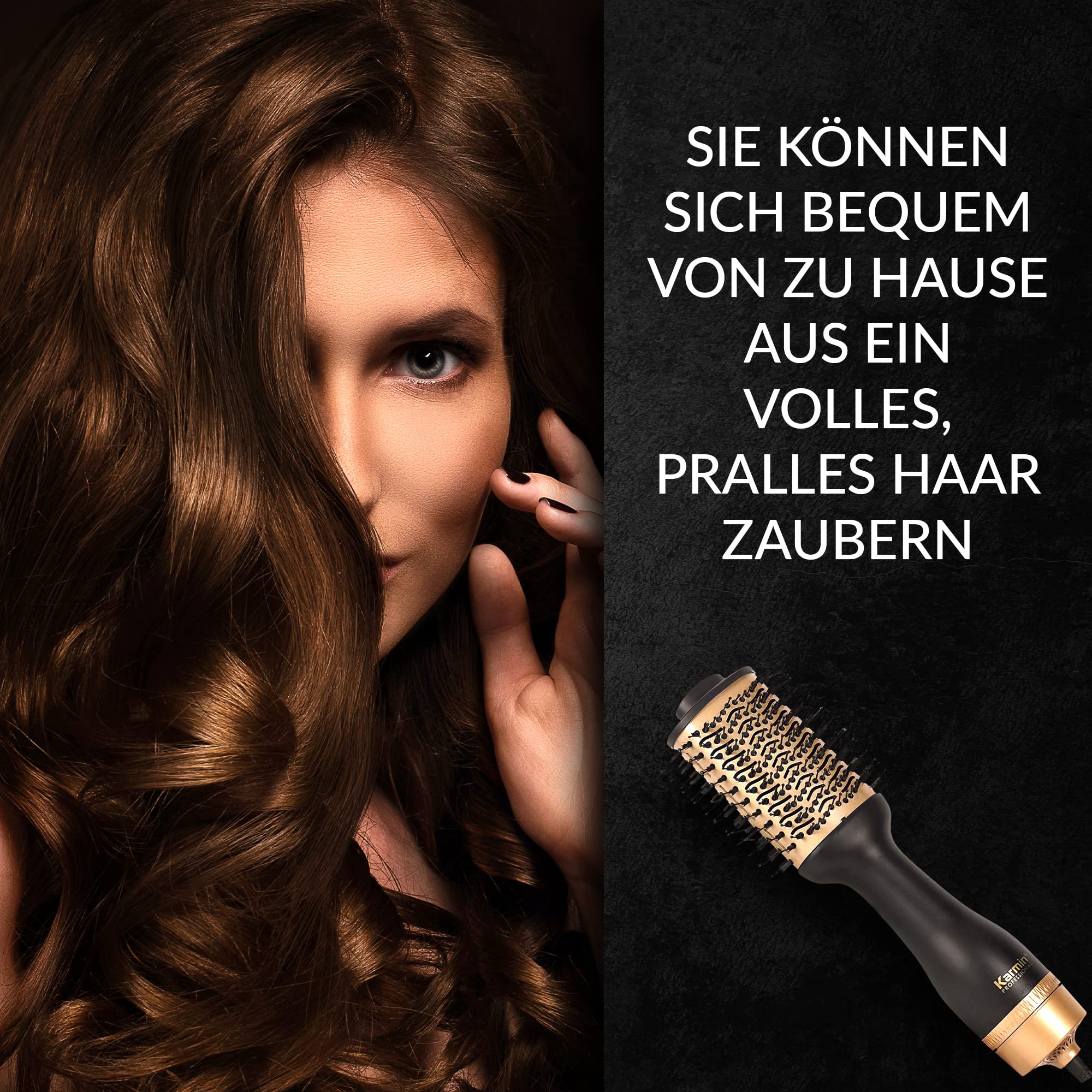 KARMIN Salon Pro Ionic Hair Dryer Brush - Round Blowout & Styler with Ceramic & Negative Ion Technology, Ultra-Light Volumizing Hair Styling Tool, 3 Heat & 2 Speed Settings (Black) - Perfect for Home Use, Travel & Salon-Quality Blowouts