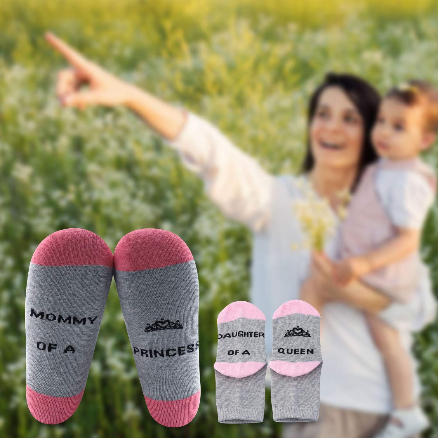 MBMSO Mother and Daughter Matching Socks - Mommy of a Princess & Daughter of a Queen - Cute Family Socks for Mother's Day, Birthday Gifts & Matching Outfits