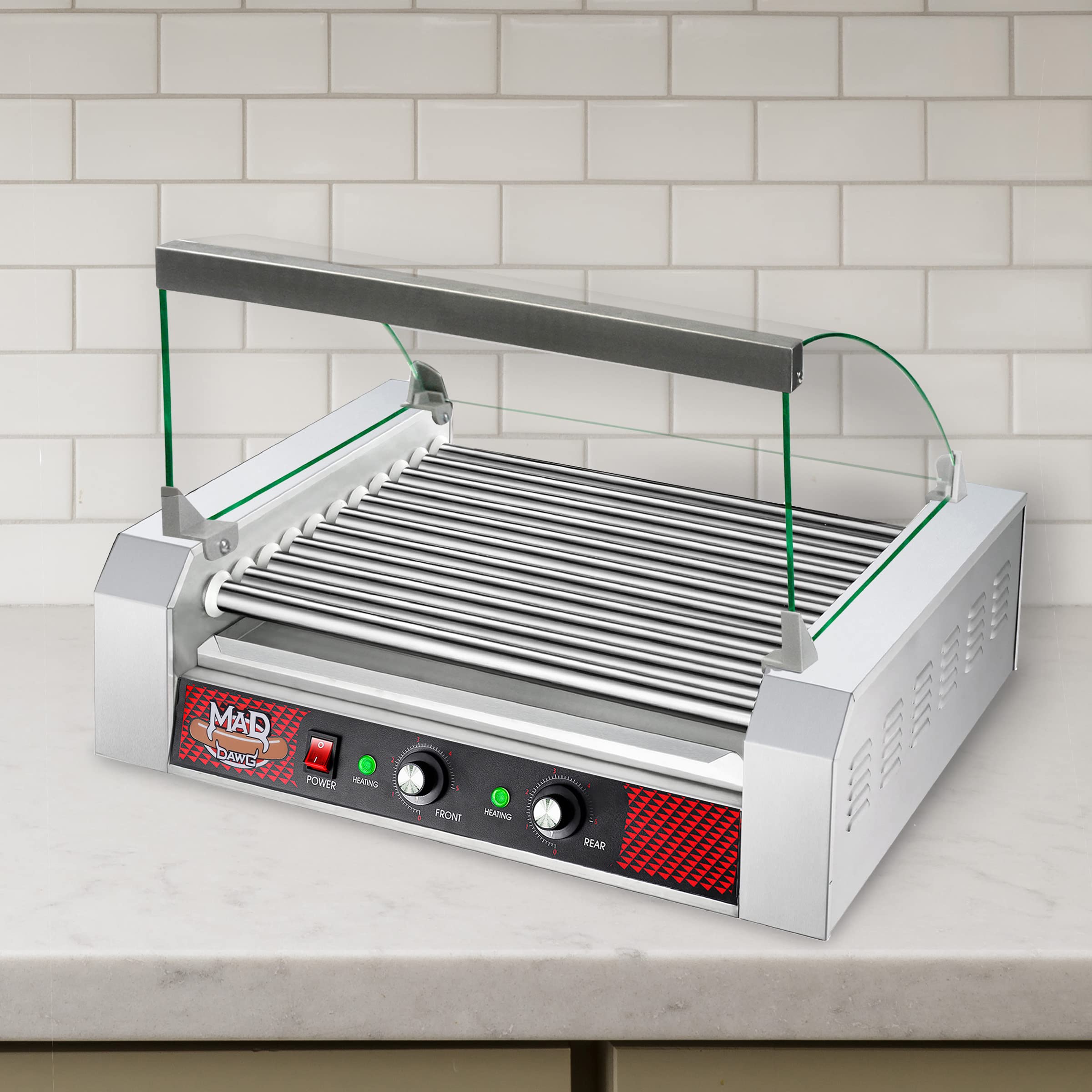 11-Roll Commercial Hot Dog Roller Machine with Tempered Glass Cover - Countertop Hot Dog Warmer Cooks 30 Hot Dogs, Brats & Sausages | Perfect for Restaurants, Carnivals & Food Trucks by Great Northern Popcorn